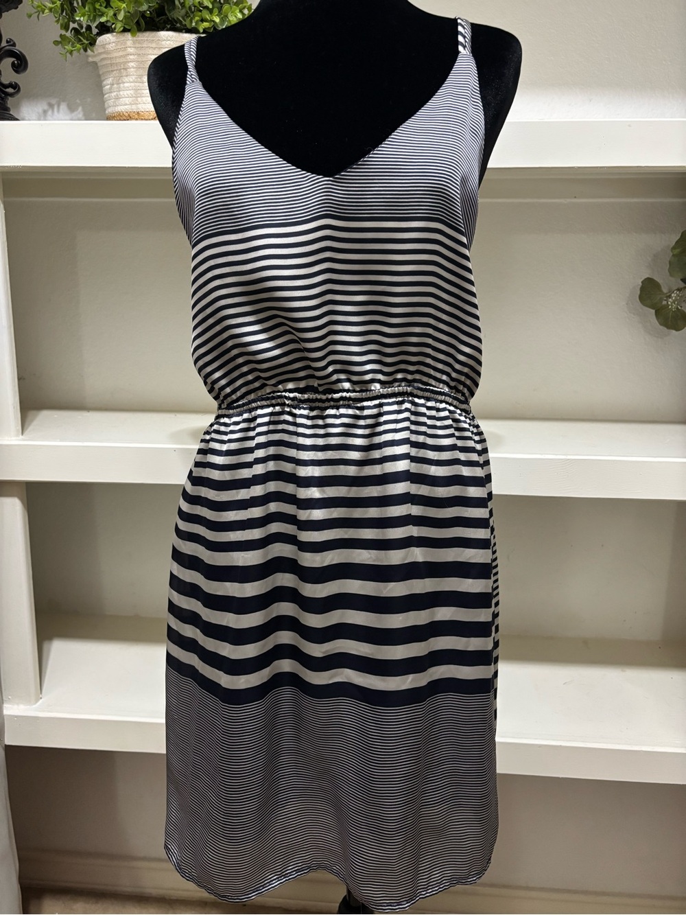 Striped Navy and White Sleeveless Dress